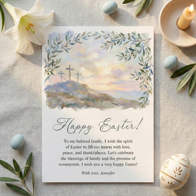 Cartes Pour Fêtes Annuelles Religious Easter Cross Watercolor Christian (The inside message can be personalized with your own Easter blessing, scripture, or family note)