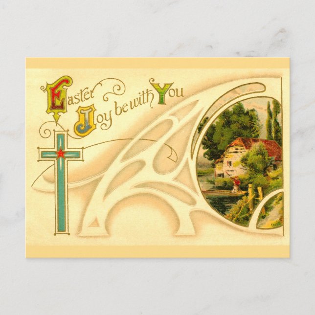Cartes Pour Fêtes Annuelles Religious Easter with Cross & Vignette (Devant)