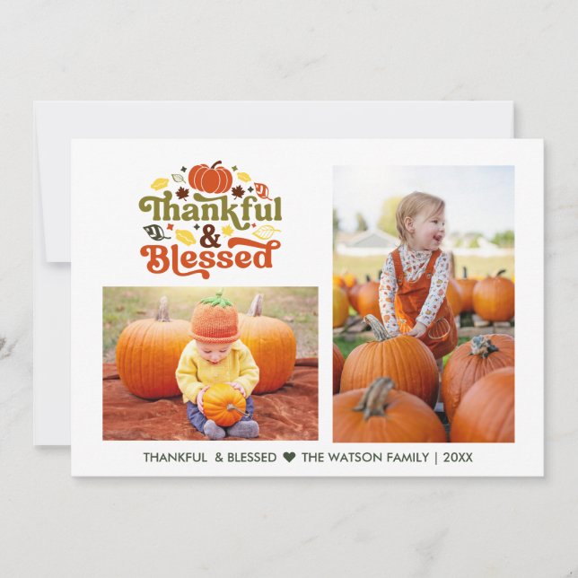 Cartes Pour Fêtes Annuelles Remerciements et bienheureux Thanksgiving Deux pho (Devant)