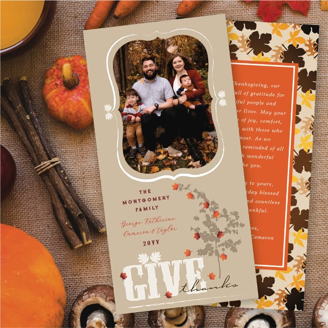 Cartes Pour Fêtes Annuelles Remerciements Falling Feuille Thanksgiving Photo (Give Thanks Falling Leaves Thanksgiving Photo Holiday Card @ fat_fa_tin)