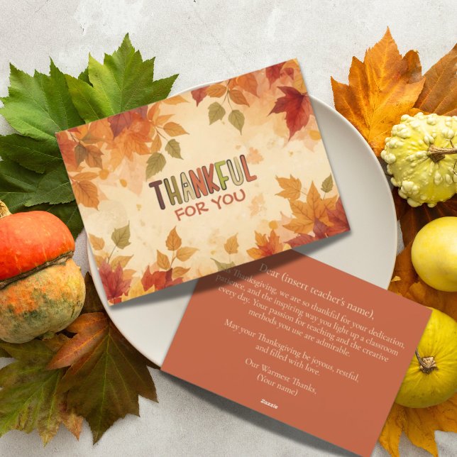 Cartes Pour Fêtes Annuelles Remerciements Remerciements Aux Enseignants (Autumn Leaves Teacher Appreciation Gratitude Thanksgiving card. A personal message goes on the back.)