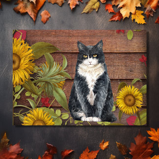 Cartes Pour Fêtes Annuelles Remercier Chat et Fleurs de soleil sur l'automne d