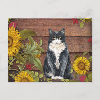Cartes Pour Fêtes Annuelles Remercier Chat et Fleurs de soleil sur l'automne d