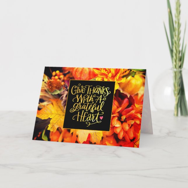 Cartes Pour Fêtes Annuelles Remerciez avec un coeur gracieux Thanksgiving (Devant)