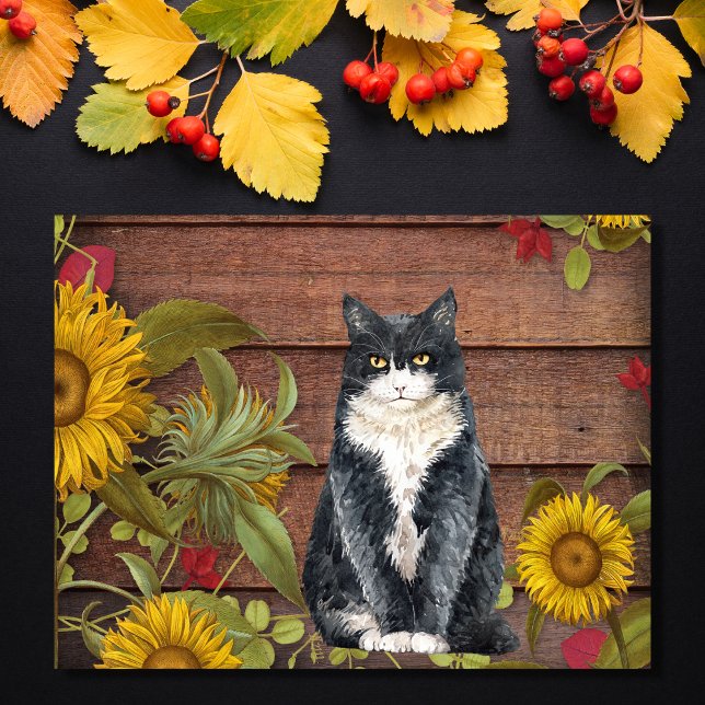 Cartes Pour Fêtes Annuelles Remerciez Chat et Fleurs de soleil L'automne Thank (Créateur téléchargé)