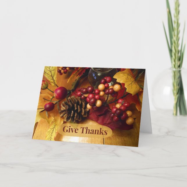 Cartes Pour Fêtes Annuelles Remerciez Thanksgiving Fall Berries et Pinecone (Devant)