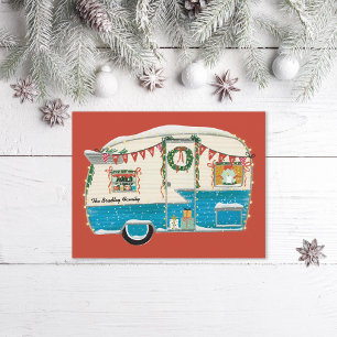 Cartes Pour Fêtes Annuelles Remorque Vintage illustrée en bleu