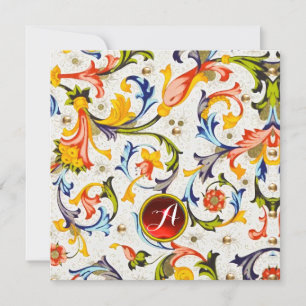 CARTES POUR FÊTES ANNUELLES RENAISSANCE FLORENTINE SWIRLS FLORAUX GEM MONOGRAS