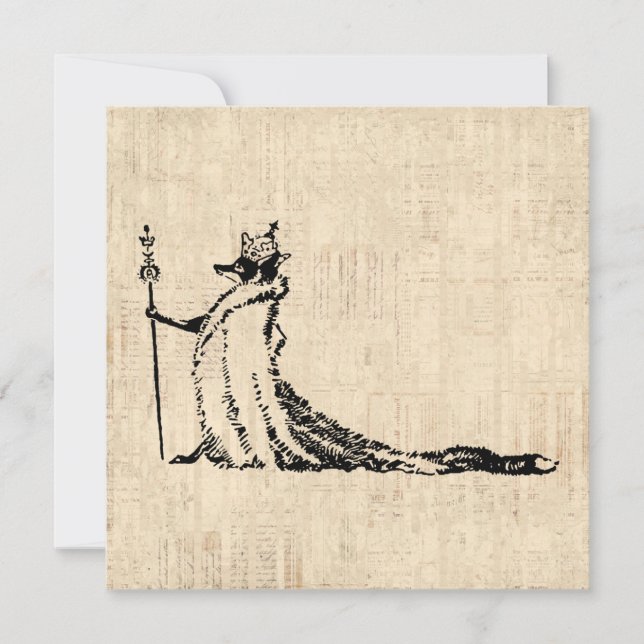 Cartes Pour Fêtes Annuelles Renard avec Couronne Illustration d'antiquité Art  (Devant)