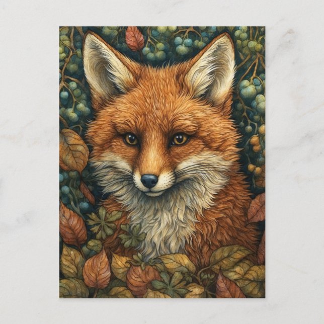 Cartes Pour Fêtes Annuelles Renard dans la forêt d'automne rêve et lunaire (Devant)