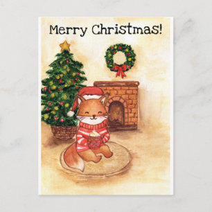 Cartes Pour Fêtes Annuelles Renard de Noël au coin du feu