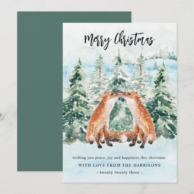 Cartes Pour Fêtes Annuelles Renard des bois Forêt enneigée Noël mignon (Devant / Derrière)