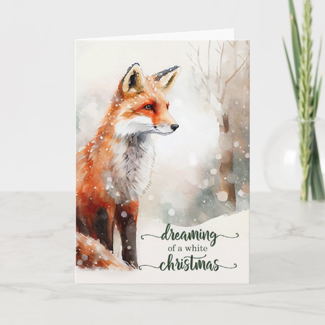 Cartes Pour Fêtes Annuelles Renard d'hiver blanc Noël Neige Forêt forestière (Devant)