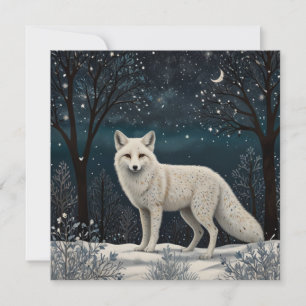 Cartes Pour Fêtes Annuelles Renard d'hiver blanc rétro élégant