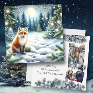 Cartes Pour Fêtes Annuelles Renard d'hiver dans une photo de Noël de forêt fan