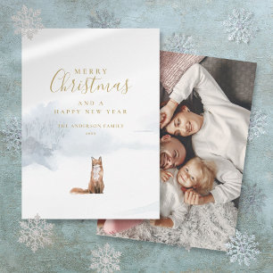 Cartes Pour Fêtes Annuelles Renard d'hiver Élégant Or Script Photo Noël