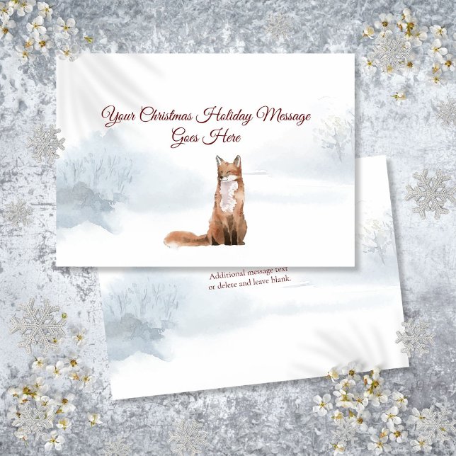 Cartes Pour Fêtes Annuelles Renard d'hiver personnalisé Élégant Script Noël (Personalized Winter Fox Elegant Script Christmas Holiday Card)