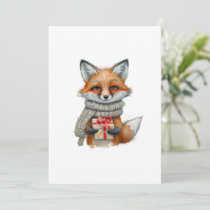 Cartes Pour Fêtes Annuelles Renard Douillet avec Écharpe et Cadeau, Illustrati