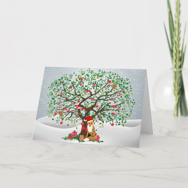 Cartes Pour Fêtes Annuelles Renard et sapin de Noël (Devant)