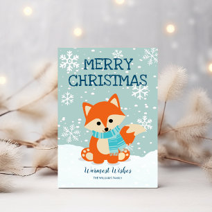 Cartes Pour Fêtes Annuelles Renard Flocons de Neige Animaux de la Forêt de Noë