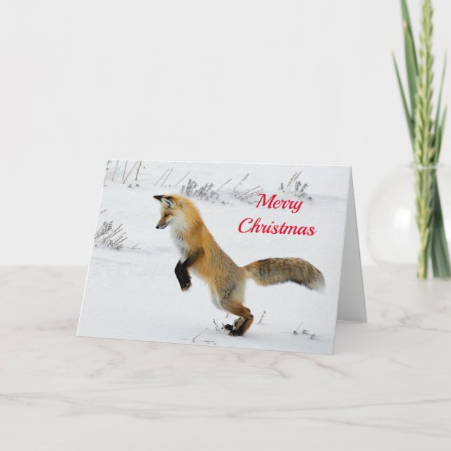 Cartes Pour Fêtes Annuelles Renard Leaping Snow Photo Noël (Devant)
