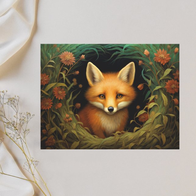 Cartes Pour Fêtes Annuelles Renard lunaire dans la prairie florale (Créateur téléchargé)