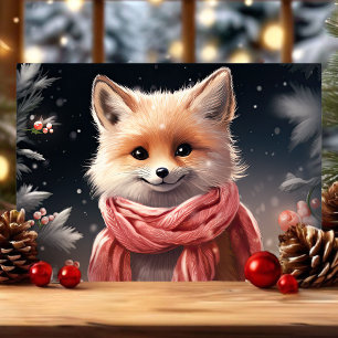 Cartes Pour Fêtes Annuelles Renard mignon avec Écharpe Noël