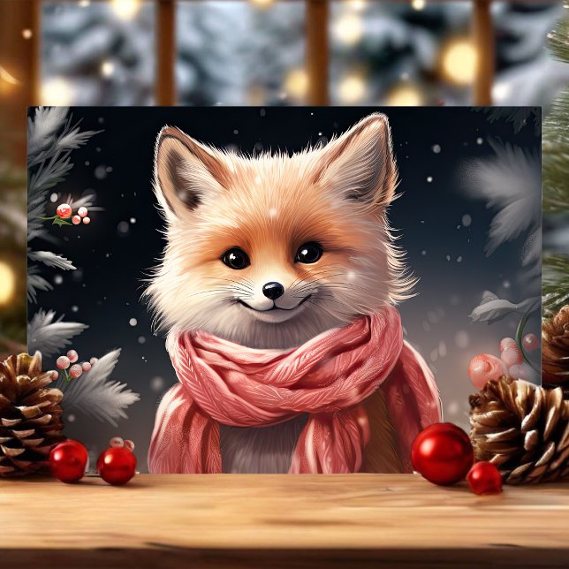 Cartes Pour Fêtes Annuelles Renard mignon avec Écharpe Noël (Créateur téléchargé)