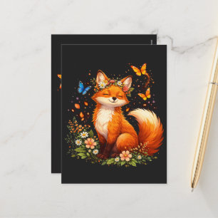 Cartes Pour Fêtes Annuelles Renard Mignon Avec Fleurs