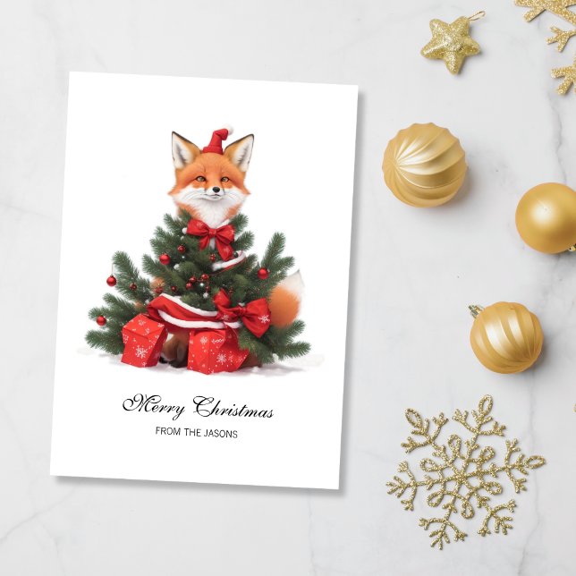 Cartes Pour Fêtes Annuelles Renard mignon dans le Père Noël Noël Personnalisé (Cute Fox in Red Santa Hat Holiday Card)