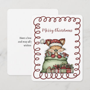 Cartes Pour Fêtes Annuelles Renard Mignon Dans Le Sac De Cadeaux Du Père Noël