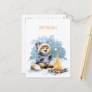 Cartes Pour Fêtes Annuelles Renard mignon dans un pull chaud faisant rôtir des