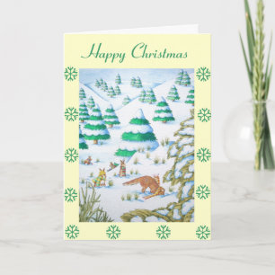 Cartes Pour Fêtes Annuelles renard mignon et lapin scène de neige de noël