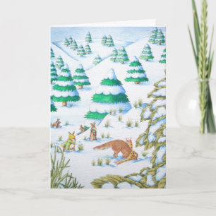 Cartes Pour Fêtes Annuelles renard mignon et lapin scène de neige de noël