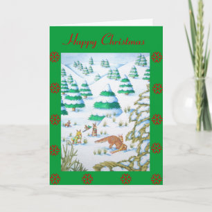 Cartes Pour Fêtes Annuelles renard mignon et lapin scène de neige de noël
