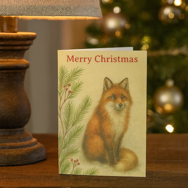Cartes Pour Fêtes Annuelles Renard Rouge de Noël Faune Fêtes (“Rustic fox Christmas card with vintage woodland charm”)
