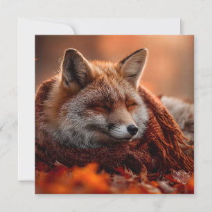 Cartes Pour Fêtes Annuelles Renard Rouge Endormi dans une Écharpe Automnale Do