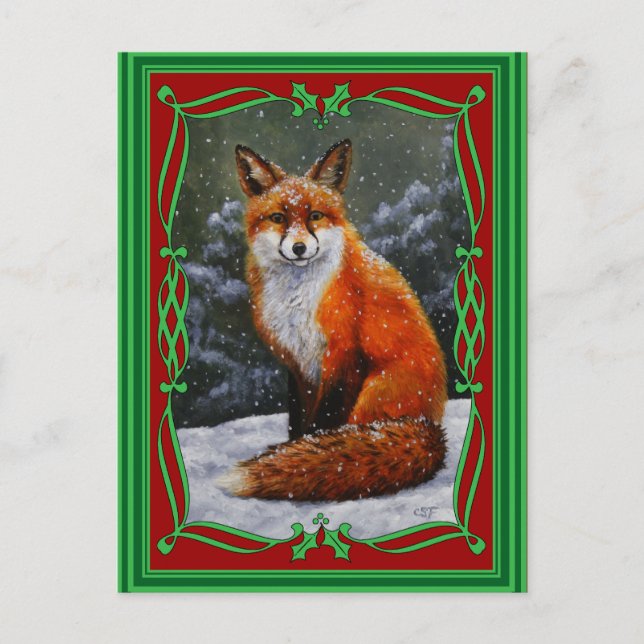 Cartes Pour Fêtes Annuelles Renard rouge mignon en neige hivernale (Devant)
