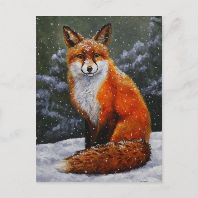 Cartes Pour Fêtes Annuelles Renard rouge mignon en neige hivernale (Devant)