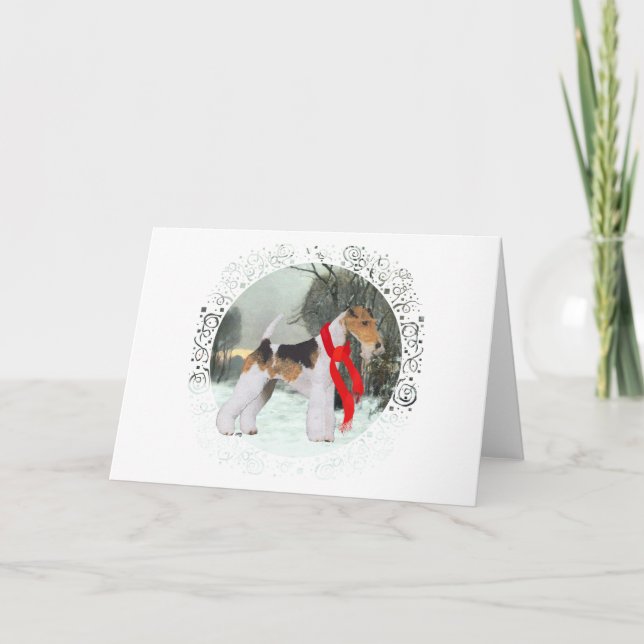 Cartes Pour Fêtes Annuelles Renard Terrier Hiver (Devant)