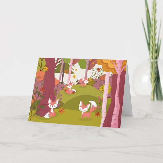 Cartes Pour Fêtes Annuelles Renards automnaux mignons (Devant)