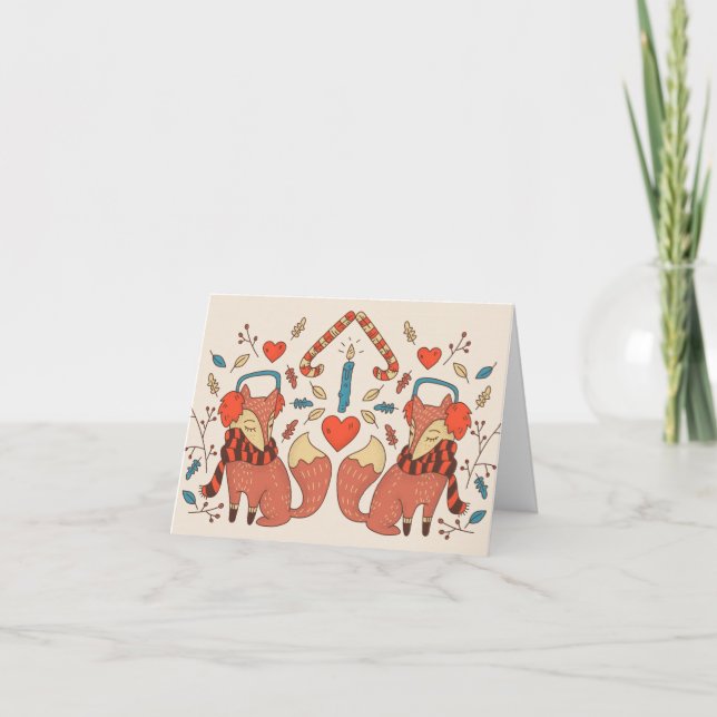 Cartes Pour Fêtes Annuelles Renards de Noël (Devant)