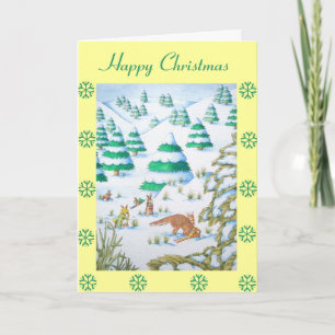 Cartes Pour Fêtes Annuelles renards et lapins qui jouent dans la neige noël