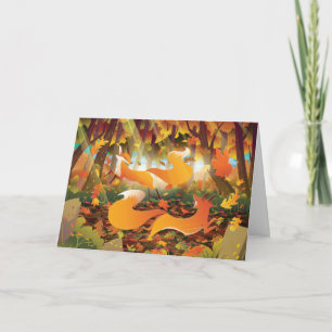 Cartes Pour Fêtes Annuelles Renards jouant dans la forêt d'automne