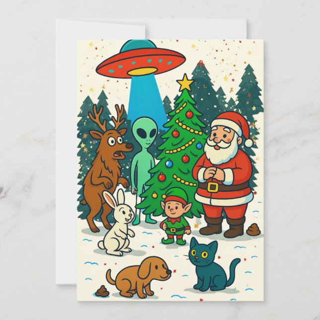 Cartes Pour Fêtes Annuelles Rencontre de Noël avec le Père Noël, les extraterr (Devant)