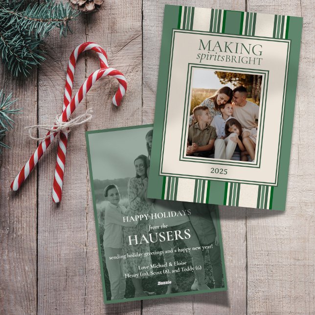 Cartes Pour Fêtes Annuelles Rendre les esprits brillants deux bandes de photos (Send holiday greetings with this Making Spirits Bright Two Photo Stripe Holiday Card! )