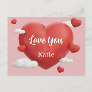 Cartes Pour Fêtes Annuelles Rendu 3D d'un cœur rouge vibrant avec un nom perso