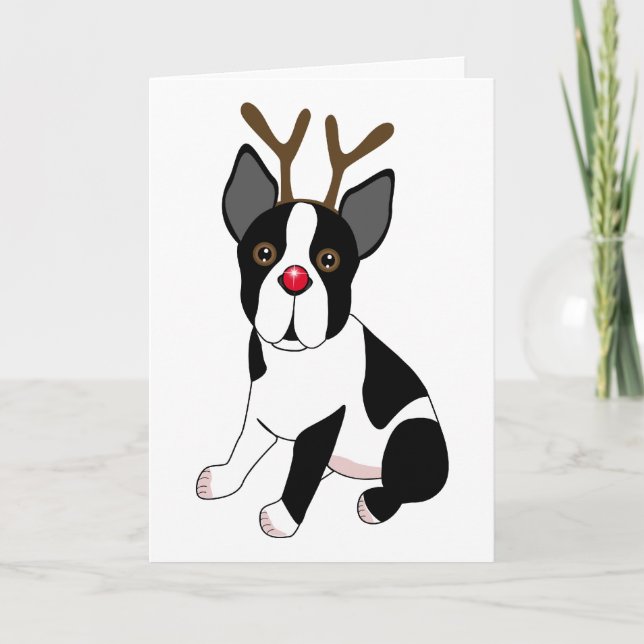 Cartes Pour Fêtes Annuelles Renne de Boston Terrier (Devant)