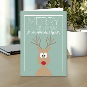 Cartes Pour Fêtes Annuelles Renne de dessin animé avec vœu de Joyeux Noël