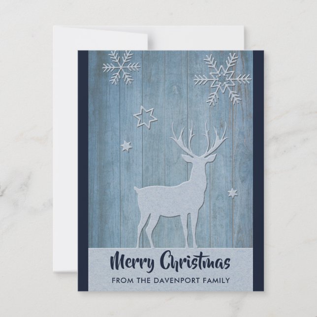Cartes Pour Fêtes Annuelles Renne de Noël Bleu Rustique de Noël Country (Devant)